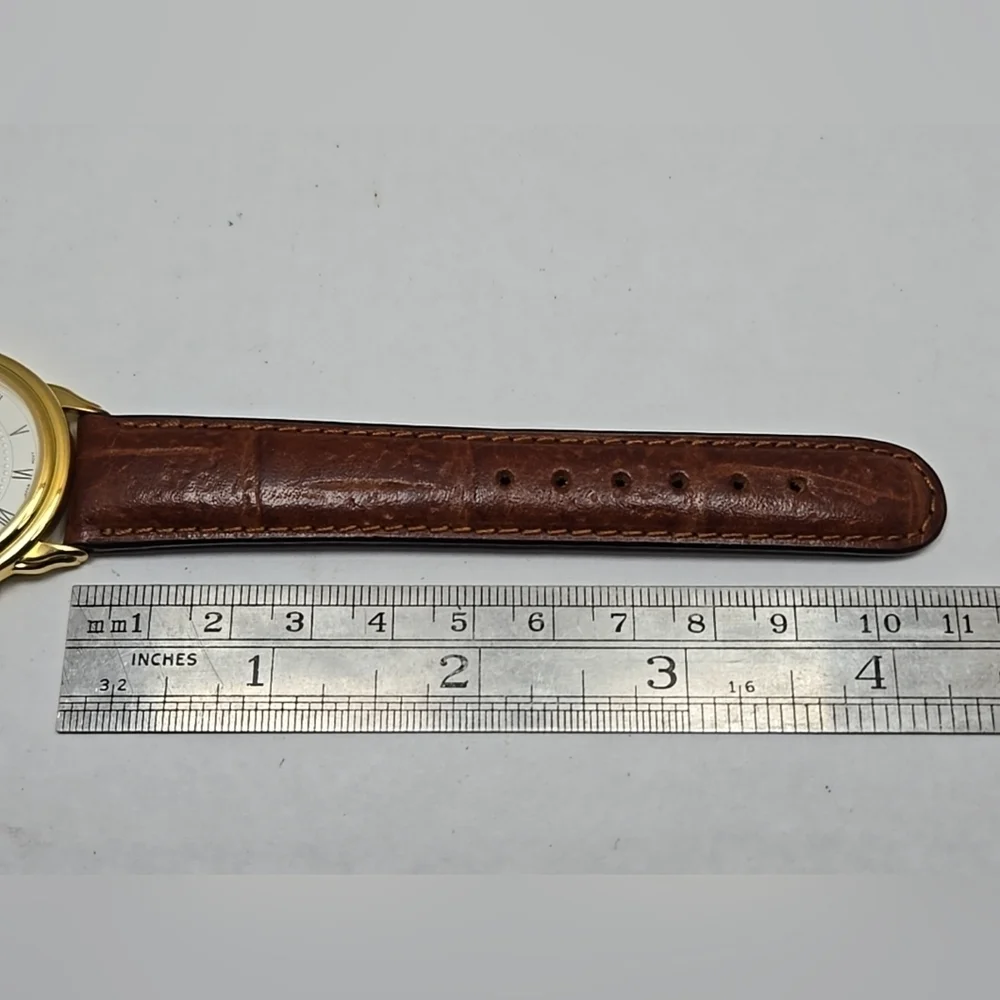 Coleman Quartz 18k Gold Plated Roman Numeral Dial Mens Leather Strap New Battery